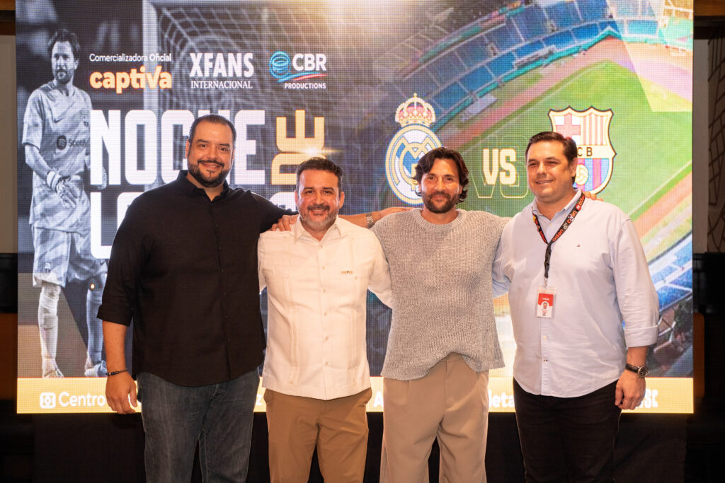 Humberto Reginato, Presidente GBR Productions, Luis Bautista de Captiva, Xavi Guzmán, jugador del Barça Legends y Gabriel Alma de Uepa Tickets.