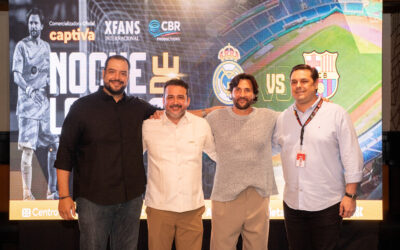Humberto Reginato, Presidente GBR Productions, Luis Bautista de Captiva, Xavi Guzmán, jugador del Barça Legends y Gabriel Alma de Uepa Tickets.