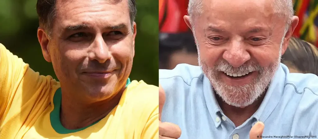 El senador Flávio Bolsonaro y el mandatario Luiz Inácio Lula da Silva